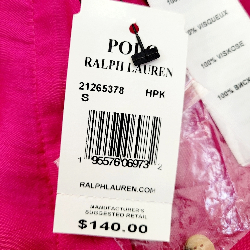 NWT POLO RALPH LAUREN Quinn Tiered Button Front Maxi Dress Hot Pink Small - Picture 9 of 14
